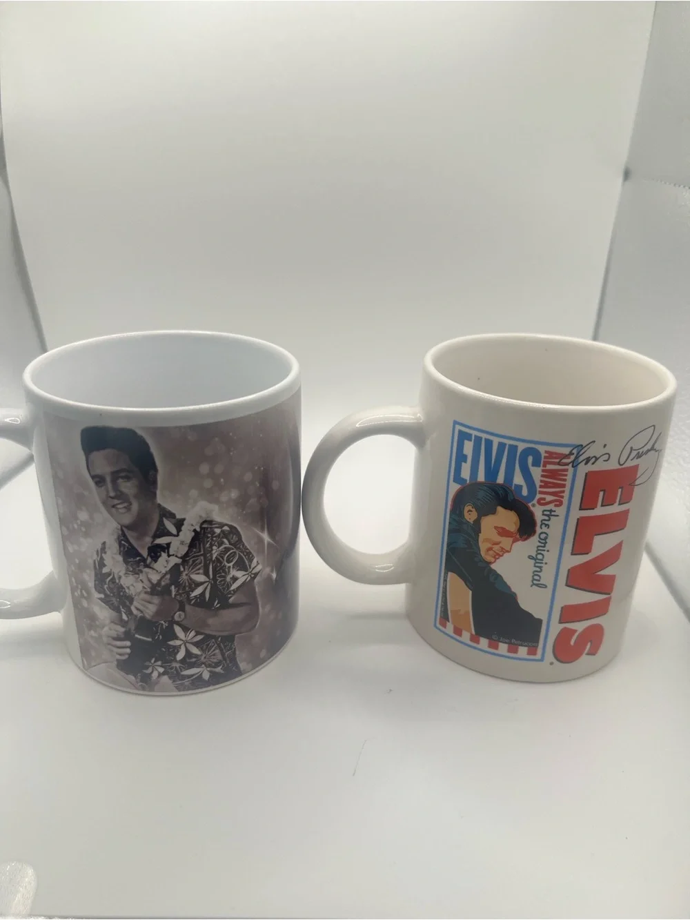 Lot of 2 Elvis Presley Coffee Mugs Signature Product Hawaii & Always